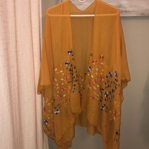 Vintage mustard embroidered Kimono